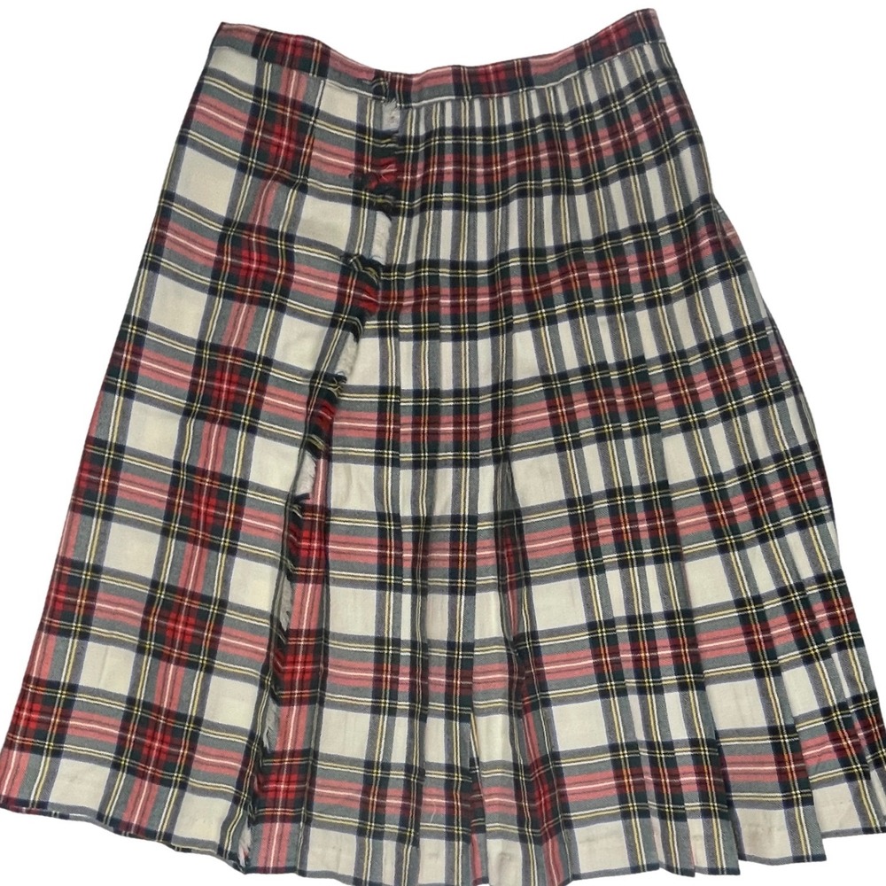 Vintage 70s Bonda Canada Tartan Plaid Wool Pleated Skirt Women's 18